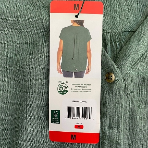 Orvis Blouse V-Neck, Button Front, Dolman Sleeve, Green, Crepe, Medium NWT - Picture 5 of 13